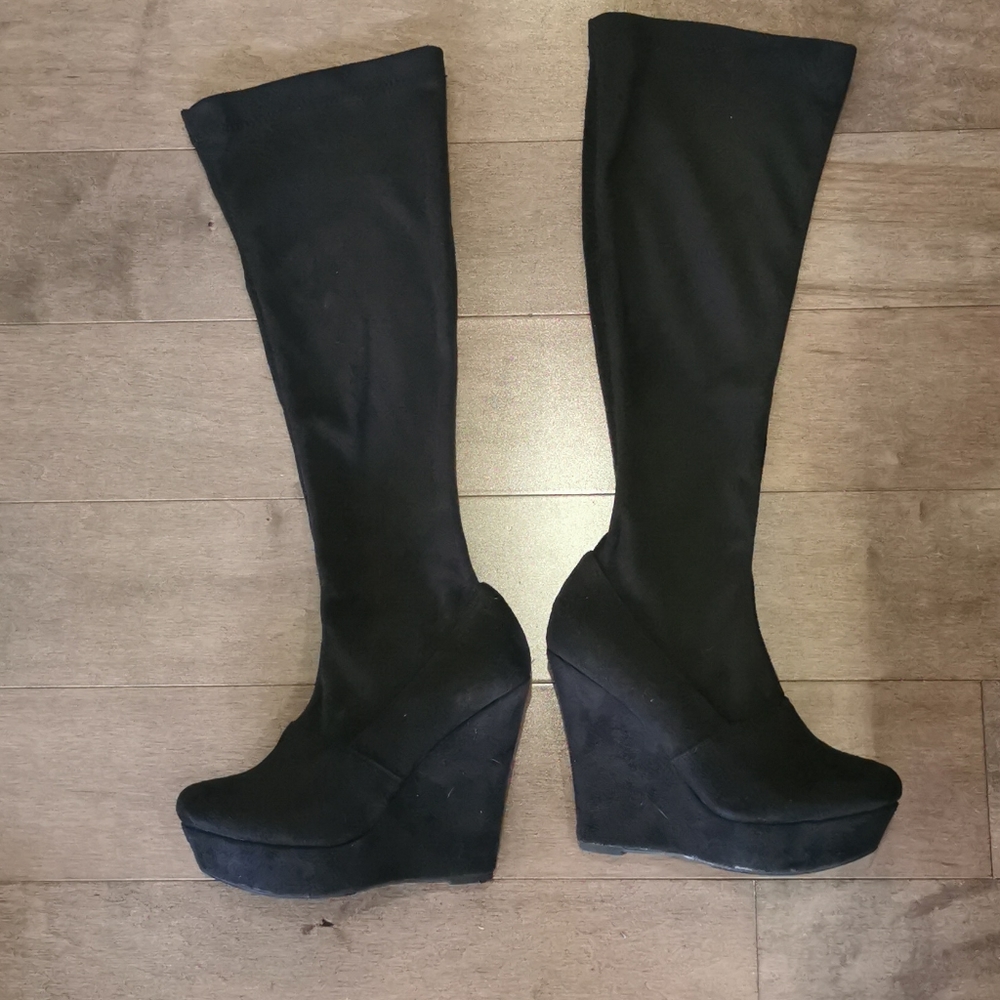 Toi et moi black wedge high boots